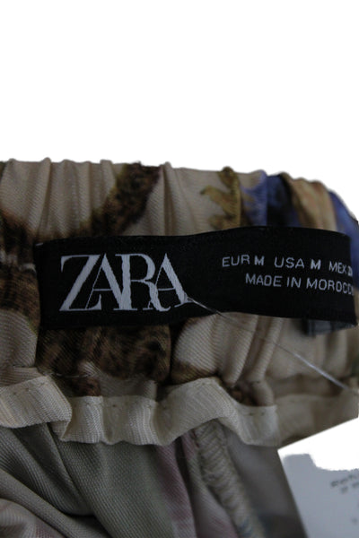 Zara Women Bohemian Floral Paisley Blue Pants Size M