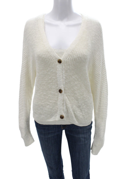 MNG Unisex White Sleeveless Cardigan Vest V Neck Button Sweater Size L