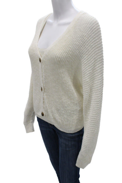 MNG Unisex White Sleeveless Cardigan Vest V Neck Button Sweater Size L