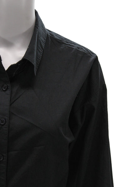 Anthropologie Womens Cropped Collared Black Long Sleeve Button-Up Size XL