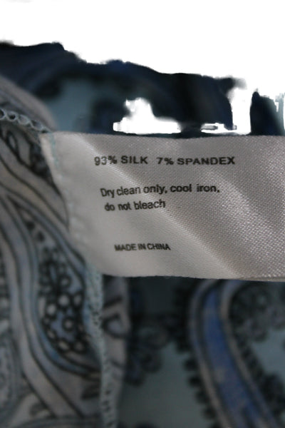 Frankies Bikinis Women Paisley Collared Cotton Tunic 3/4 Sleeve Blue Size L