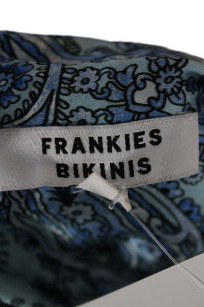 Frankies Bikinis Women Paisley Collared Cotton Tunic 3/4 Sleeve Blue Size L