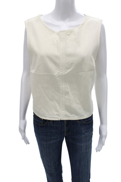 MNG Womens Cropped White Cotton Tank Round Neck Sleeveless Size L