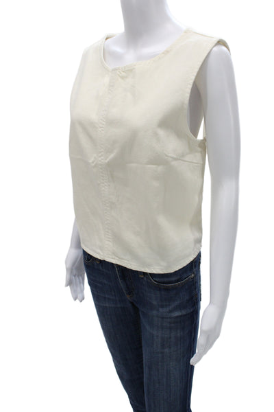 MNG Womens Cropped White Cotton Tank Round Neck Sleeveless Size L