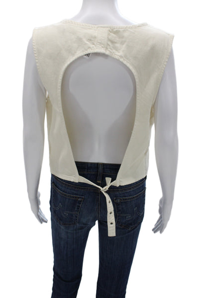 MNG Womens Cropped White Cotton Tank Round Neck Sleeveless Size L