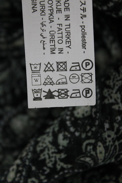 Zara Women Bohemian Paisley Collared Button Up Black Long Sleeve Blouse Size L