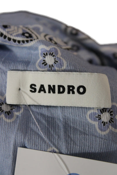 Sandro Women Light Blue Paisley Collared Button Up Blouse Short Sleeve Size 3