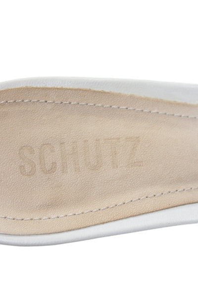 Schutz Womens Kitten Heel Single Strap Leather Slide Sandals White Size 9.5B