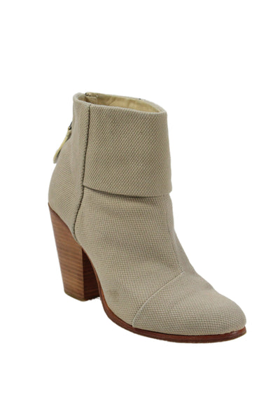 Rag & Bone Womens Back Zip Block Heel Canvas Booties Beige Size 40