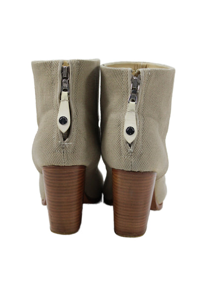 Rag & Bone Womens Back Zip Block Heel Canvas Booties Beige Size 40