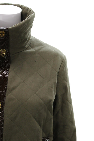 Tory By TRB Women Green Quilted Military Jacket Argyle High Neck Size 10