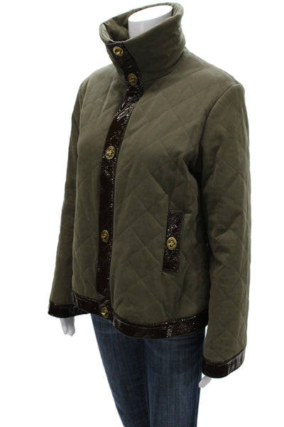 Tory By TRB Women Green Quilted Military Jacket Argyle High Neck Size 10