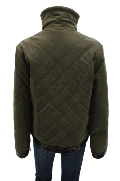 Tory By TRB Women Green Quilted Military Jacket Argyle High Neck Size 10
