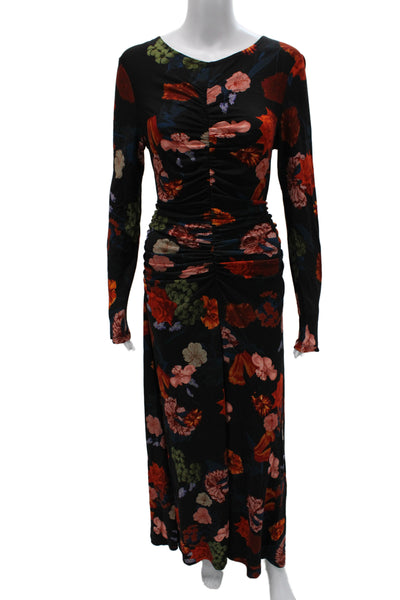 Cara Cara Women Bodycon Maxi Dress Black Floral Long Sleeve Zip Size L