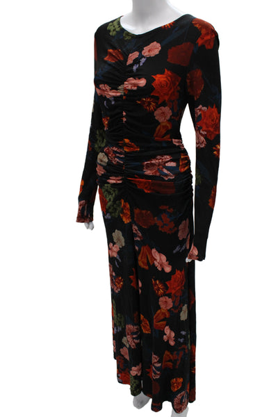 Cara Cara Women Bodycon Maxi Dress Black Floral Long Sleeve Zip Size L