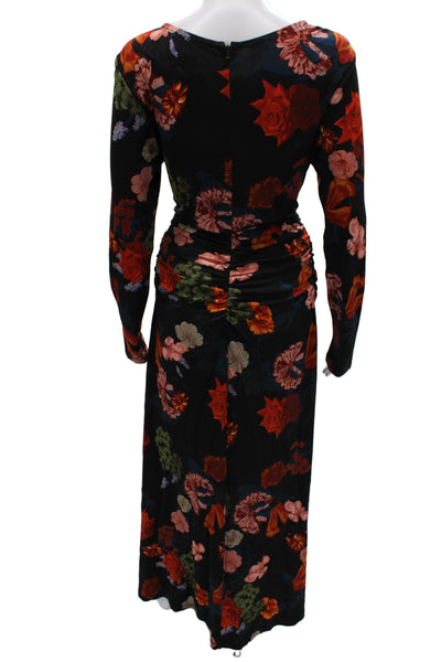 Cara Cara Women Bodycon Maxi Dress Black Floral Long Sleeve Zip Size L