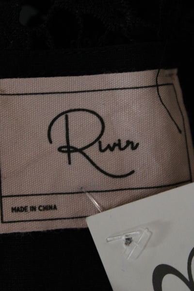 Rivir Women Shirt Dress Black Collared Short Sleeve Cotton Spandex Size L