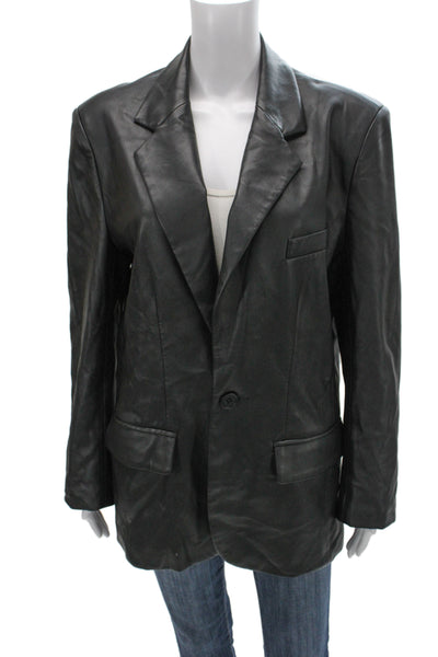Steve Madden Unisex Black Collared Button PU Blazer 90s Long Sleeve Size M