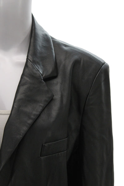 Steve Madden Unisex Black Collared Button PU Blazer 90s Long Sleeve Size M