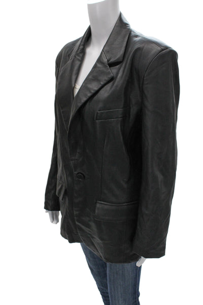 Steve Madden Unisex Black Collared Button PU Blazer 90s Long Sleeve Size M