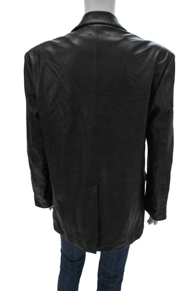 Steve Madden Unisex Black Collared Button PU Blazer 90s Long Sleeve Size M
