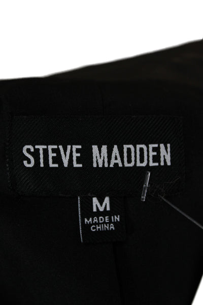 Steve Madden Unisex Black Collared Button PU Blazer 90s Long Sleeve Size M