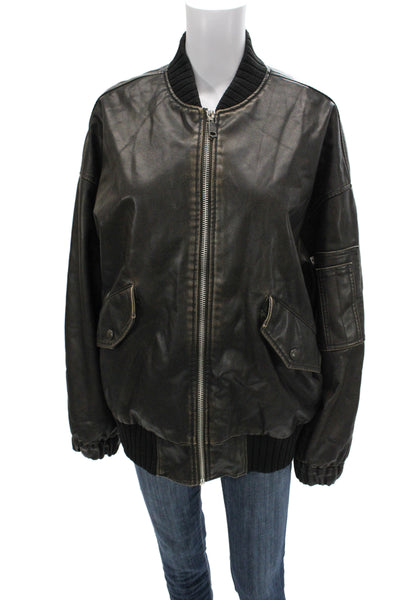 Zara Mens Bomber Jacket Black High Neck Zip Army Polyester Long Sleeve Size M