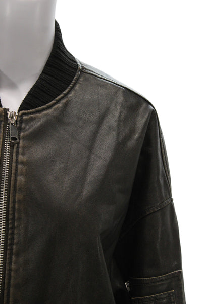 Zara Mens Bomber Jacket Black High Neck Zip Army Polyester Long Sleeve Size M