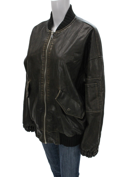 Zara Mens Bomber Jacket Black High Neck Zip Army Polyester Long Sleeve Size M