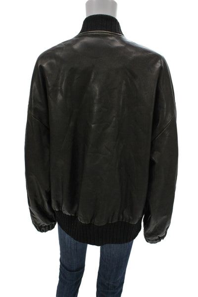 Zara Mens Bomber Jacket Black High Neck Zip Army Polyester Long Sleeve Size M