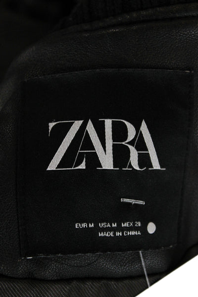 Zara Mens Bomber Jacket Black High Neck Zip Army Polyester Long Sleeve Size M