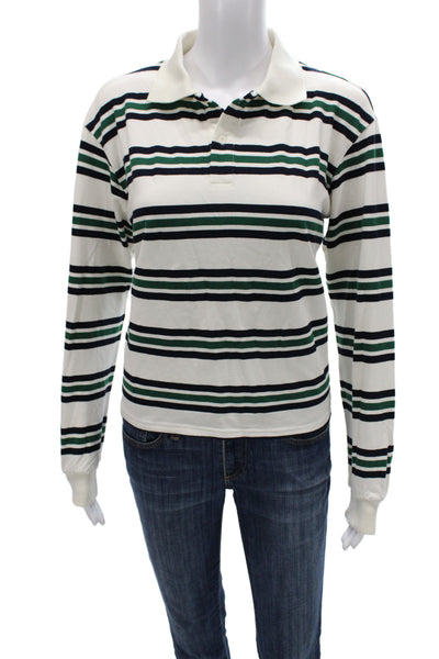 Lioness Women White Striped Cotton Collared Polo Long Sleeve Basic 90s Size S