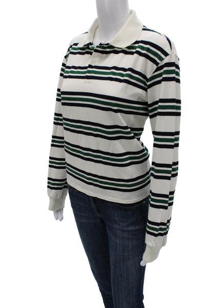 Lioness Women White Striped Cotton Collared Polo Long Sleeve Basic 90s Size S
