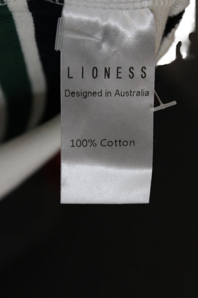 Lioness Women White Striped Cotton Collared Polo Long Sleeve Basic 90s Size S