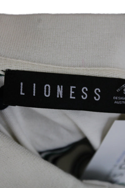 Lioness Women White Striped Cotton Collared Polo Long Sleeve Basic 90s Size S
