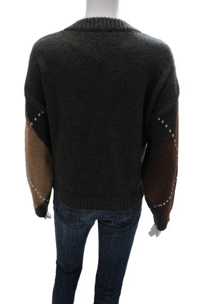 Line And Dot Unisex Brown Argyle V-Neck Pullover Sweater Size M