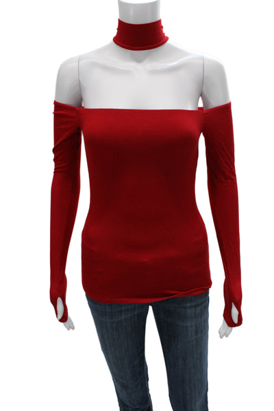 Michael Lauren Women Mock Neck Long Sleeve Red Top Size S