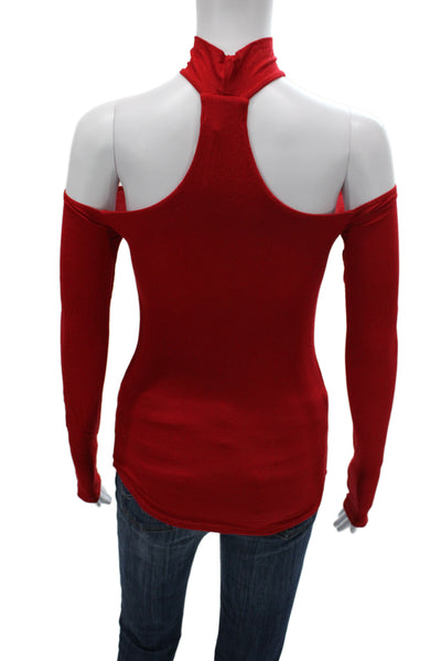 Michael Lauren Women Mock Neck Long Sleeve Red Top Size S