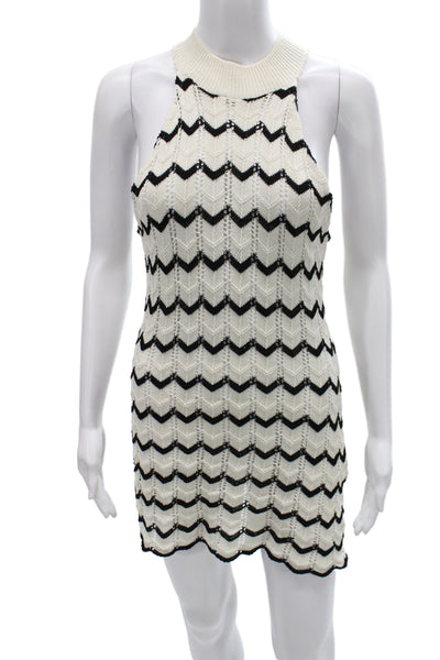 Zara Women Sleeveless Sweater Dress Black Mock Neck Geometric Aztec Size M