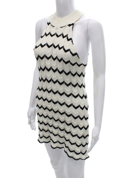 Zara Women Sleeveless Sweater Dress Black Mock Neck Geometric Aztec Size M
