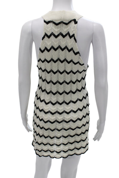 Zara Women Sleeveless Sweater Dress Black Mock Neck Geometric Aztec Size M