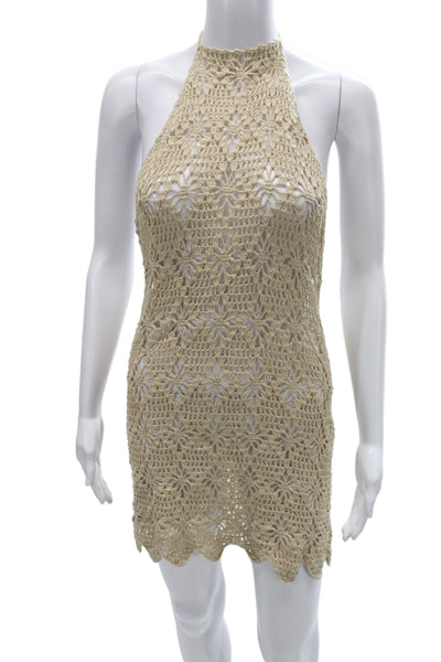 Tularosa Womens Beige Mini Sundress High Neck Drawstring 100% Cotton Size M