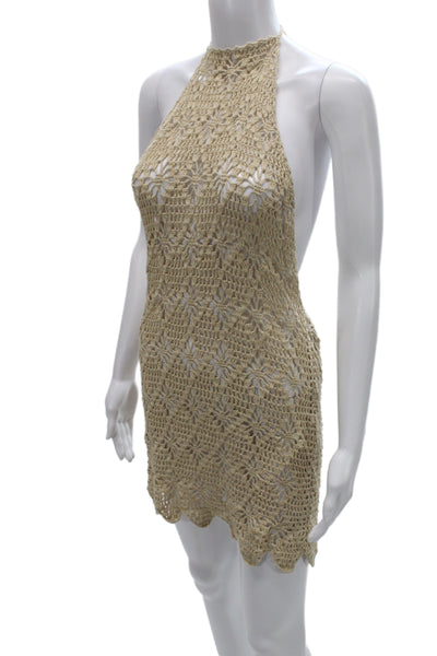 Tularosa Womens Beige Mini Sundress High Neck Drawstring 100% Cotton Size M