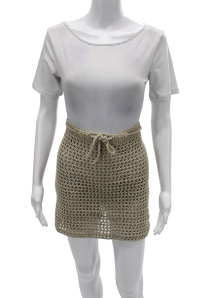 Elexiay Women Mini Skirt Beige Size L