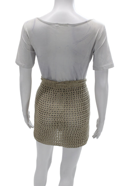 Elexiay Women Mini Skirt Beige Size L