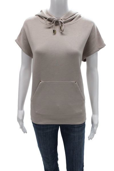 Elie Tahari Women Pullover Hoodie Beige Drawstring Designer Size M