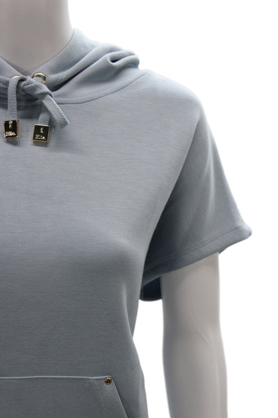 Elie Tahari Women Pullover Hoodie Light Blue Short Sleeve High Neck Size M