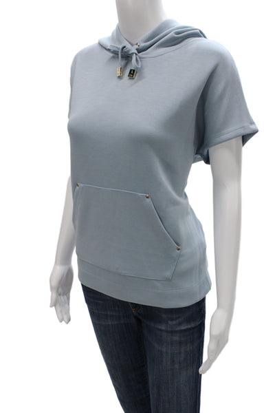 Elie Tahari Women Pullover Hoodie Light Blue Short Sleeve High Neck Size M