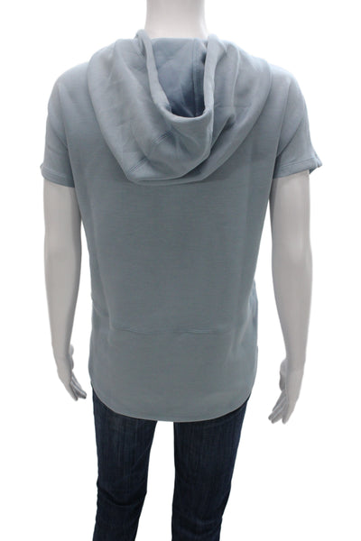 Elie Tahari Women Pullover Hoodie Light Blue Short Sleeve High Neck Size M