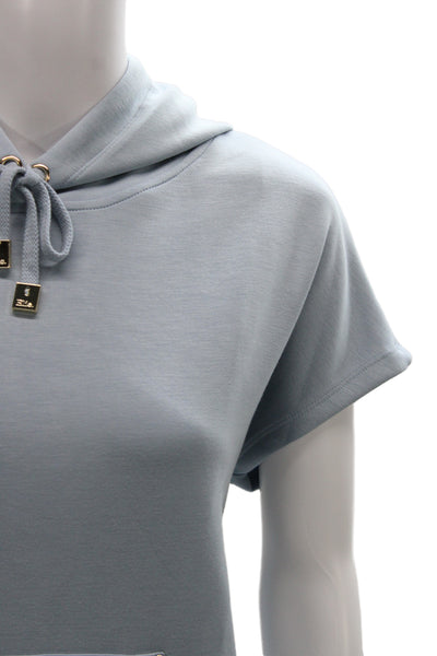 Elie Tahari Women Pullover Hoodie Light Blue Drawstring High Neck Size M